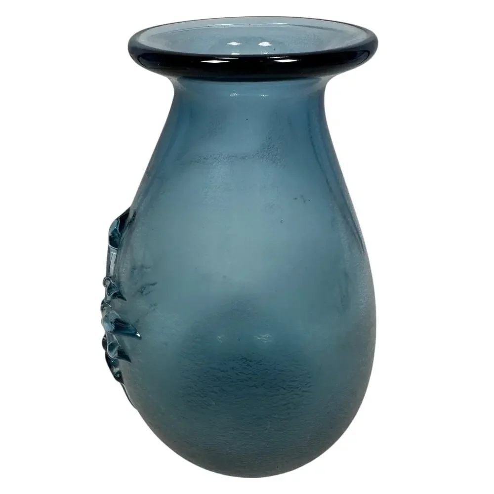 Vintage Buzz Williams Signed Art Glass Hand Blown Vase Blue Subtle Mottled‎ 1983